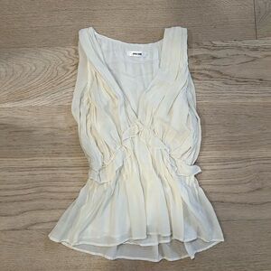 Anine Bing Chiffon Cream Sleeveless Top